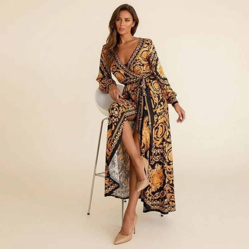 Women's Printed Wrap Maxi Dress