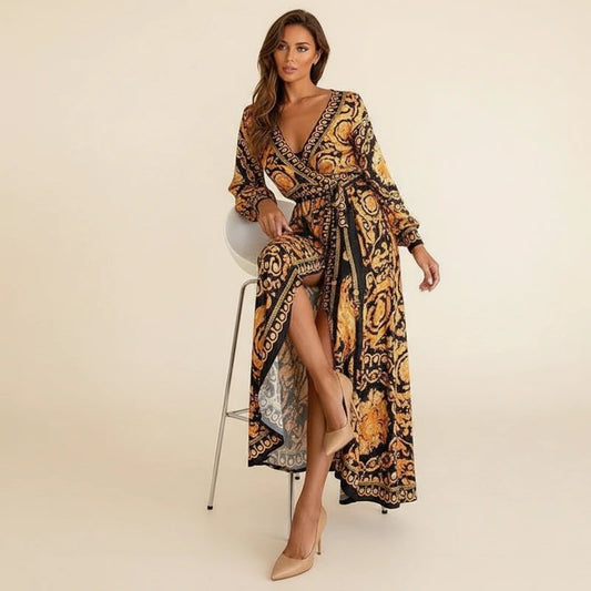 Women's Printed Wrap Maxi Dress