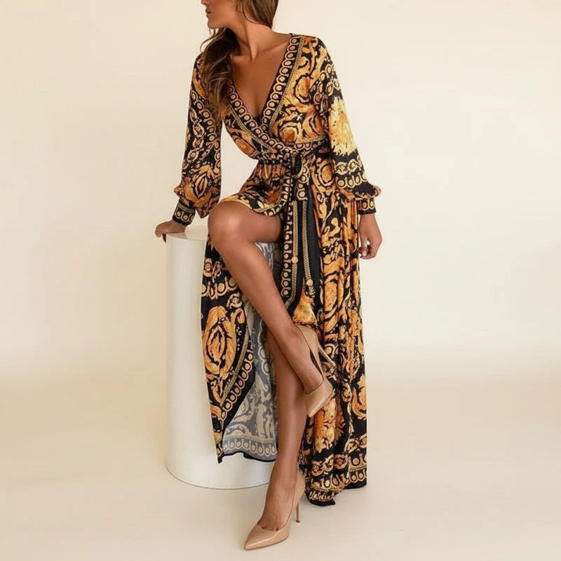 Women's Printed Wrap Maxi Dress