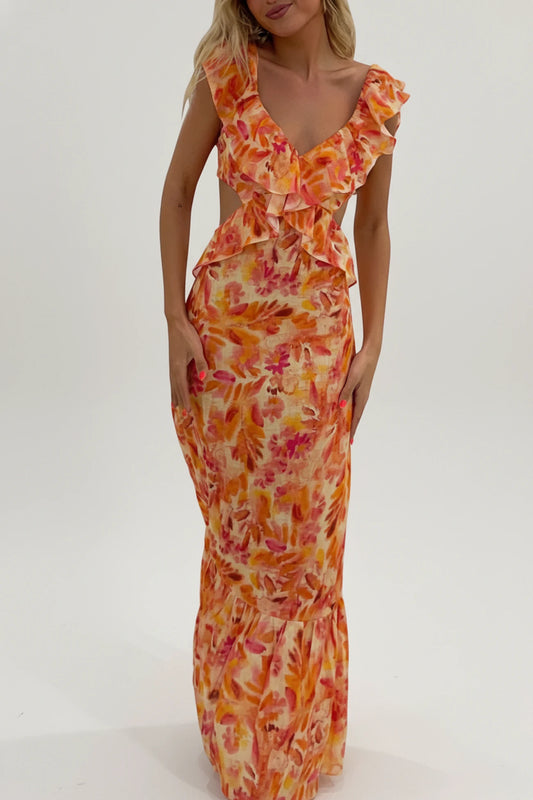 Women's Ruffle Floral Maxi Dress