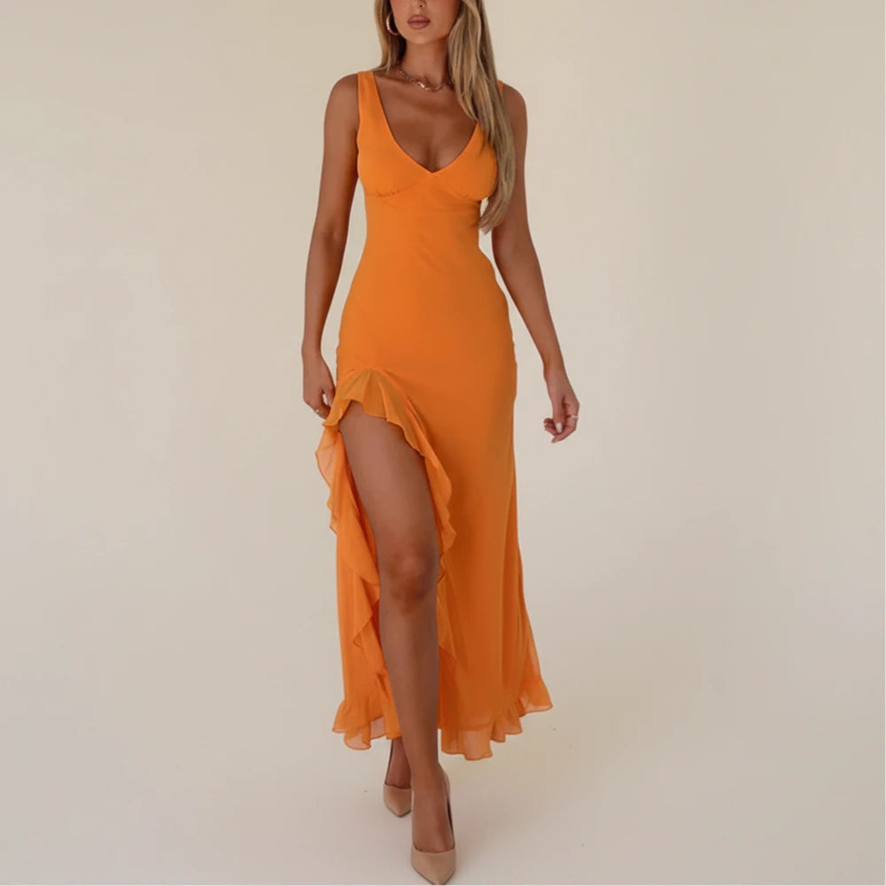 Women's Ruffle Slip Maxi Dress