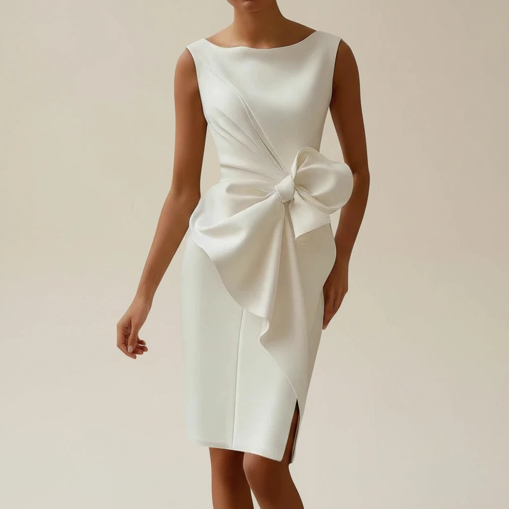 Elegant Satin Sleeveless Cocktail Midi Dress