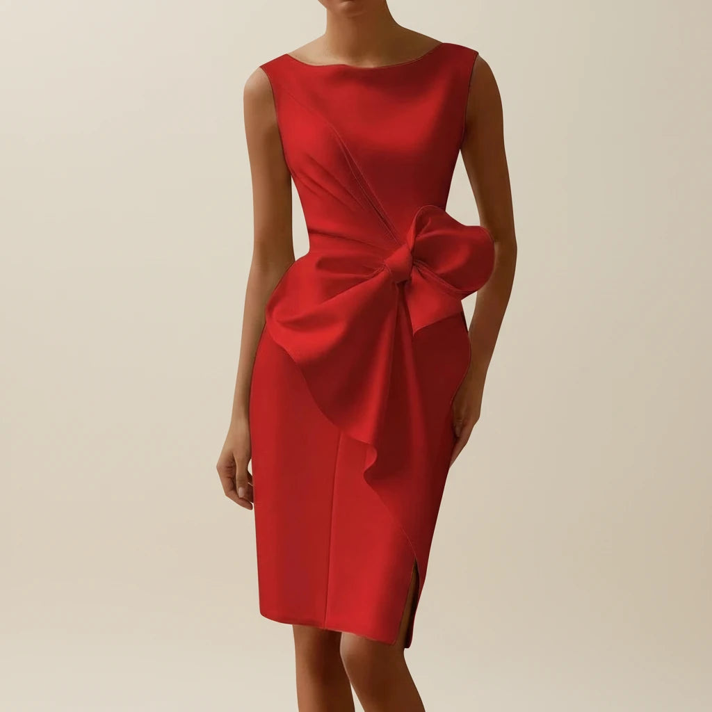 Elegant Satin Sleeveless Cocktail Midi Dress