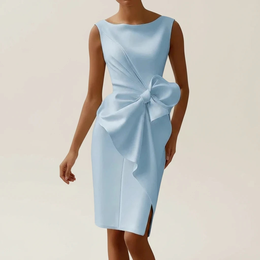 Elegant Satin Sleeveless Cocktail Midi Dress
