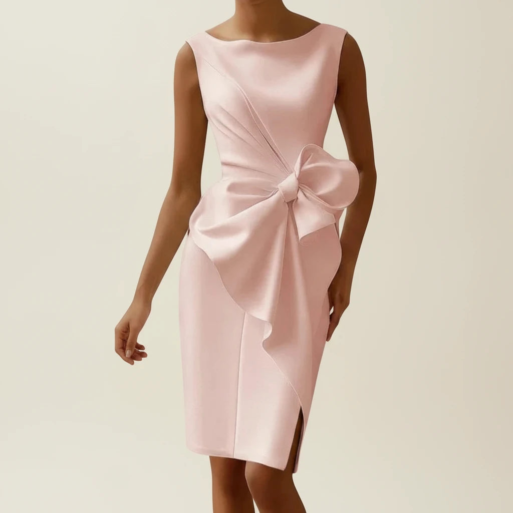 Elegant Satin Sleeveless Cocktail Midi Dress