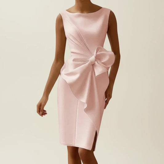 Elegant Satin Sleeveless Cocktail Midi Dress