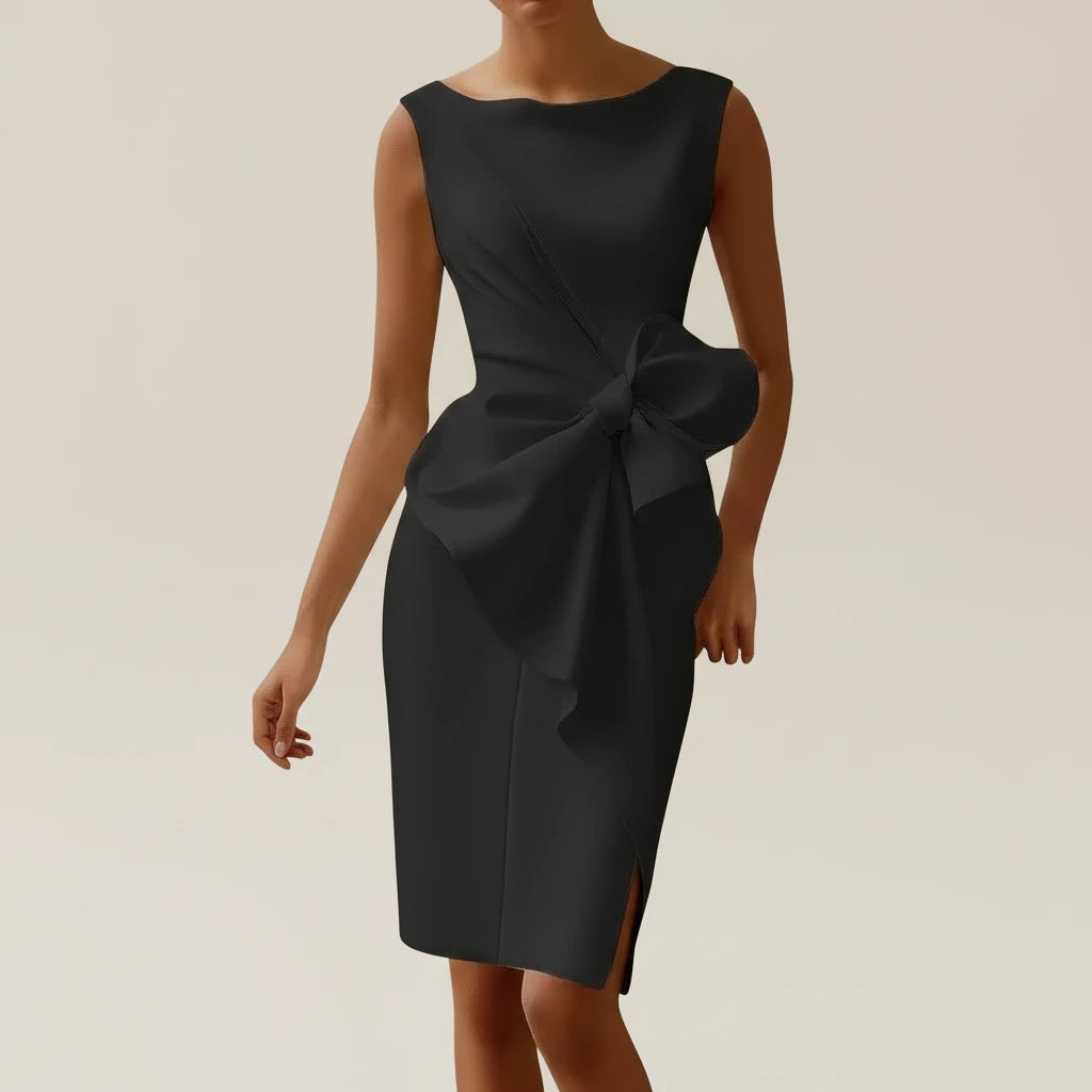 Elegant Satin Sleeveless Cocktail Midi Dress