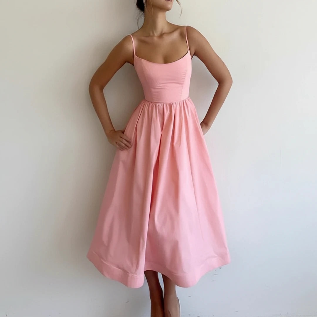 Women's Spaghetti Strap A-Line Midi Dress