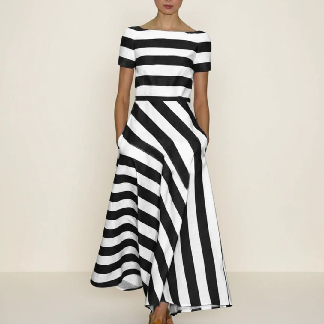 Women's Striped A-Line Midi Dress