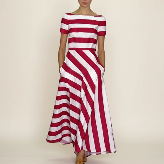 Women's Striped A-Line Midi Dress
