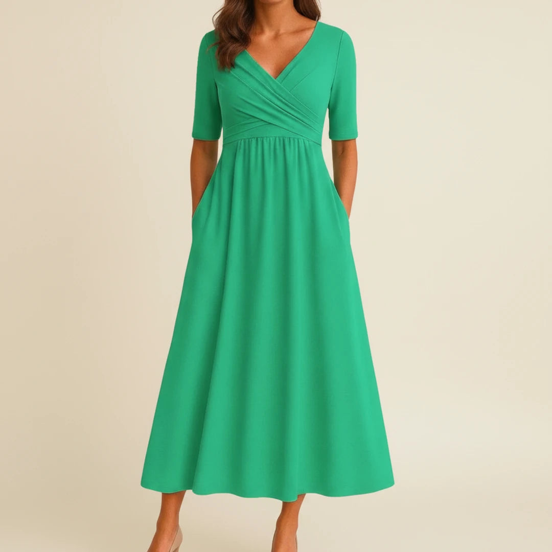 Women's V-Neck A-Line Midi Dress