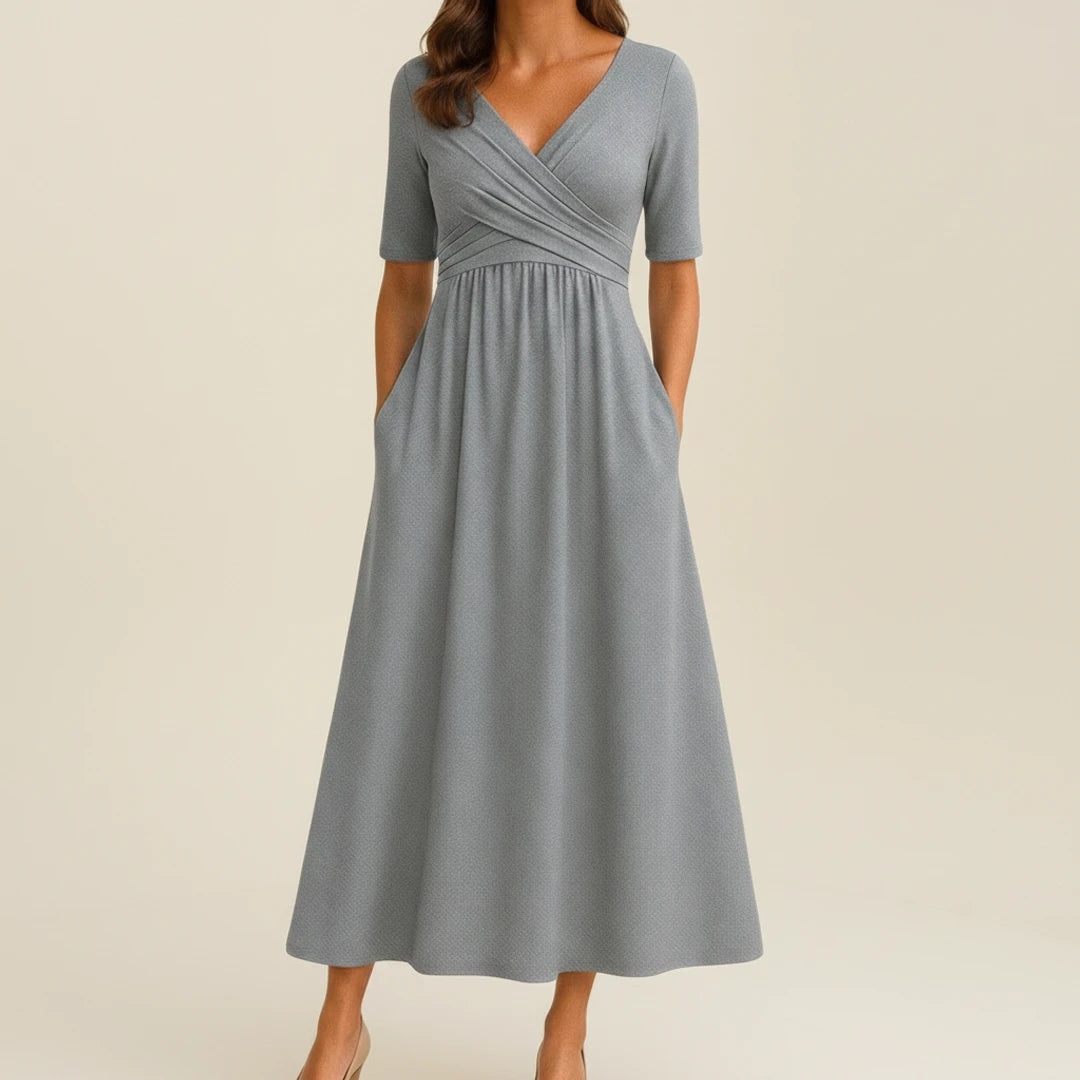 Women's V-Neck A-Line Midi Dress