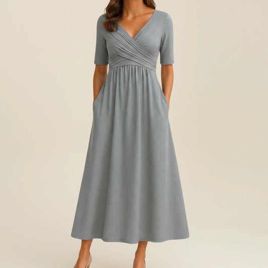 Women's V-Neck A-Line Midi Dress