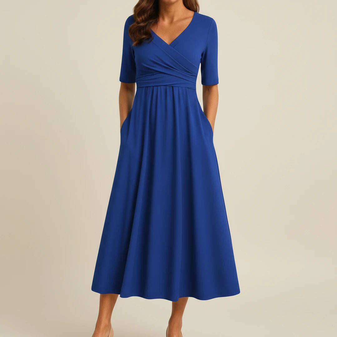 Women's V-Neck A-Line Midi Dress