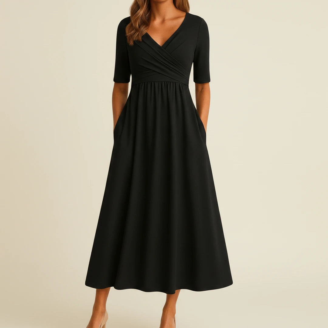 Women's V-Neck A-Line Midi Dress