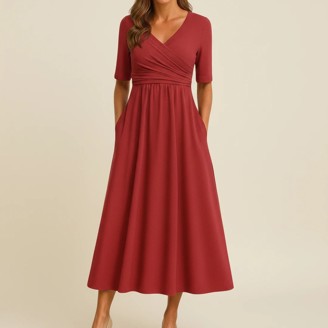 Women's V-Neck A-Line Midi Dress