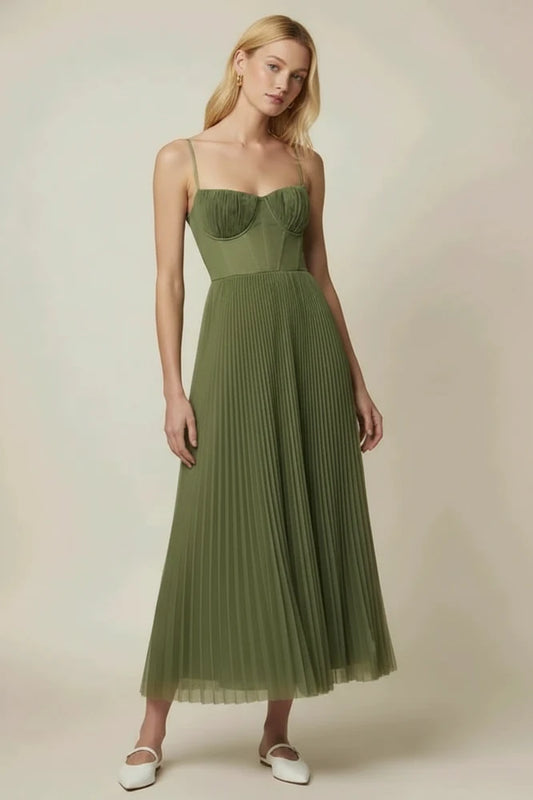 Women's Pleated A-Line Midi Dress