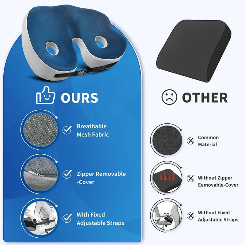 Adjustable Memory Foam Sit Bone Relief Cushion - Ergonomic Comfort