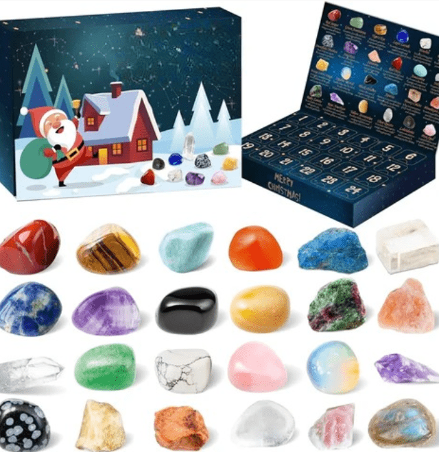 Advent Calendar with 24 Real Gemstones for Young Explorers
