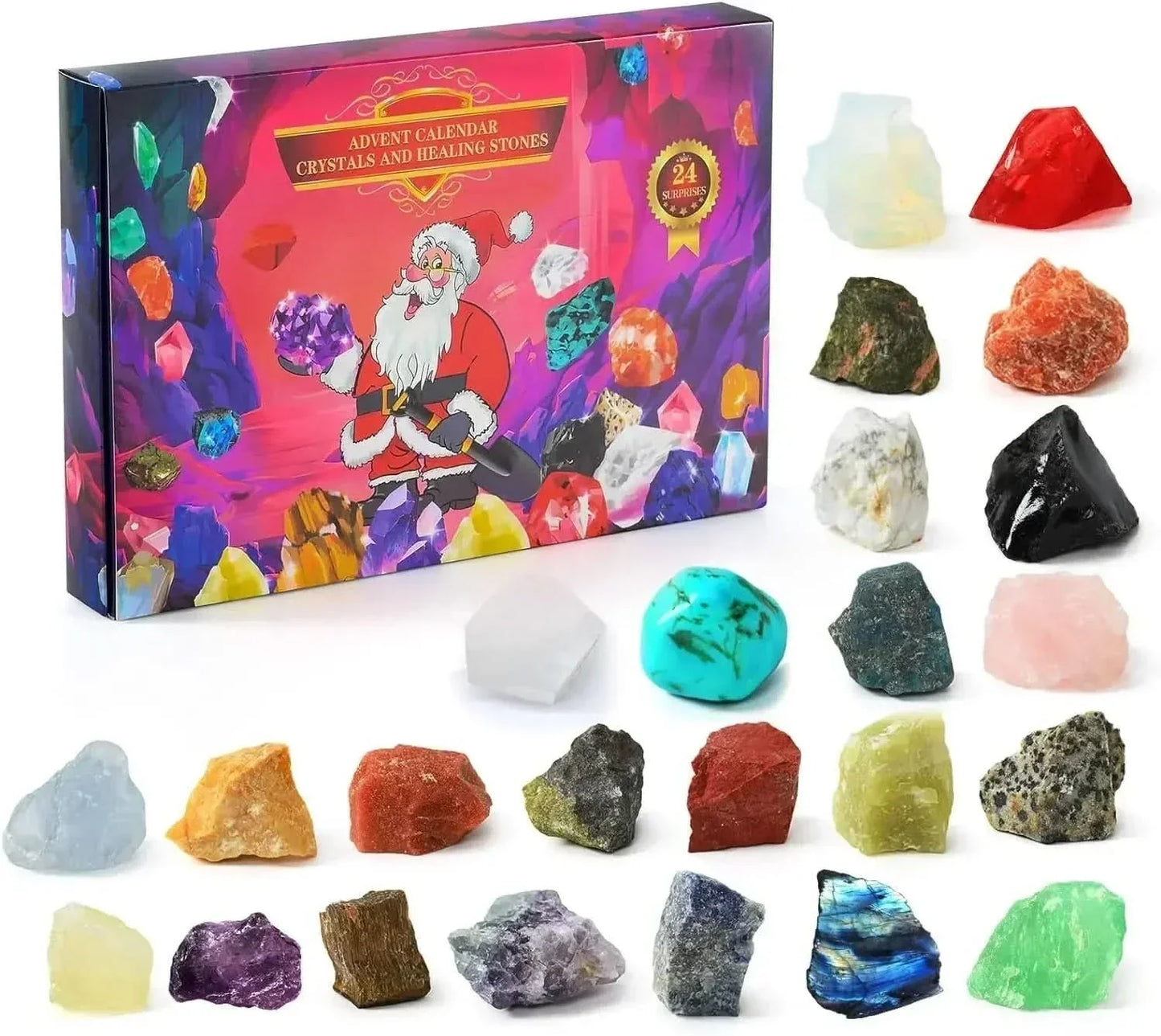 Advent Calendar with 24 Real Gemstones for Young Explorers