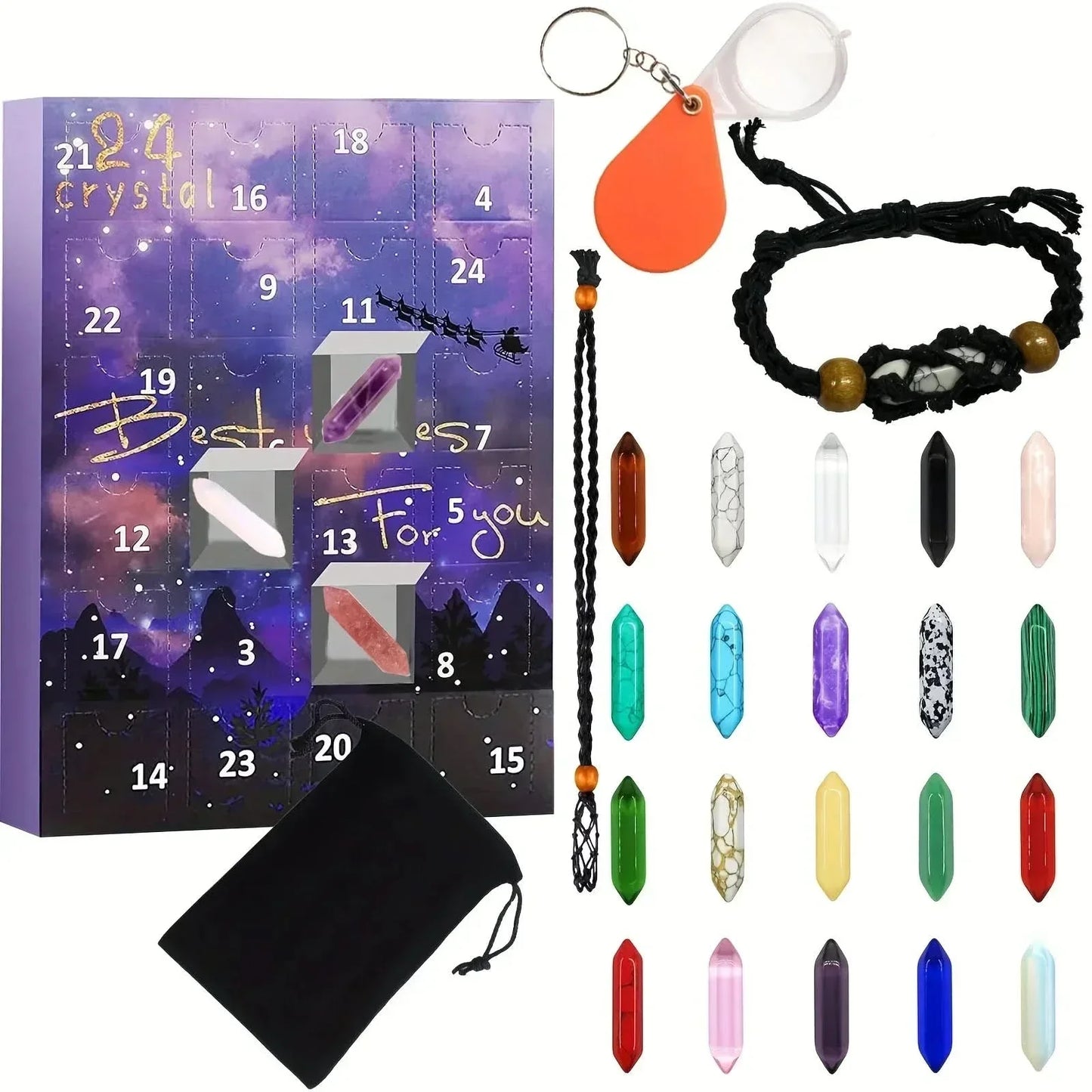 Advent Calendar with 24 Real Gemstones for Young Explorers
