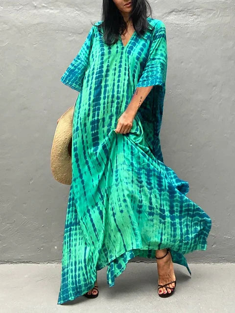 Amy | Effortless Boho Green Maxi Dress for Women in Casual Kaftan Style