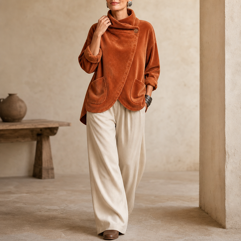 Asymmetric Wrap Neckline Corduroy Jacket