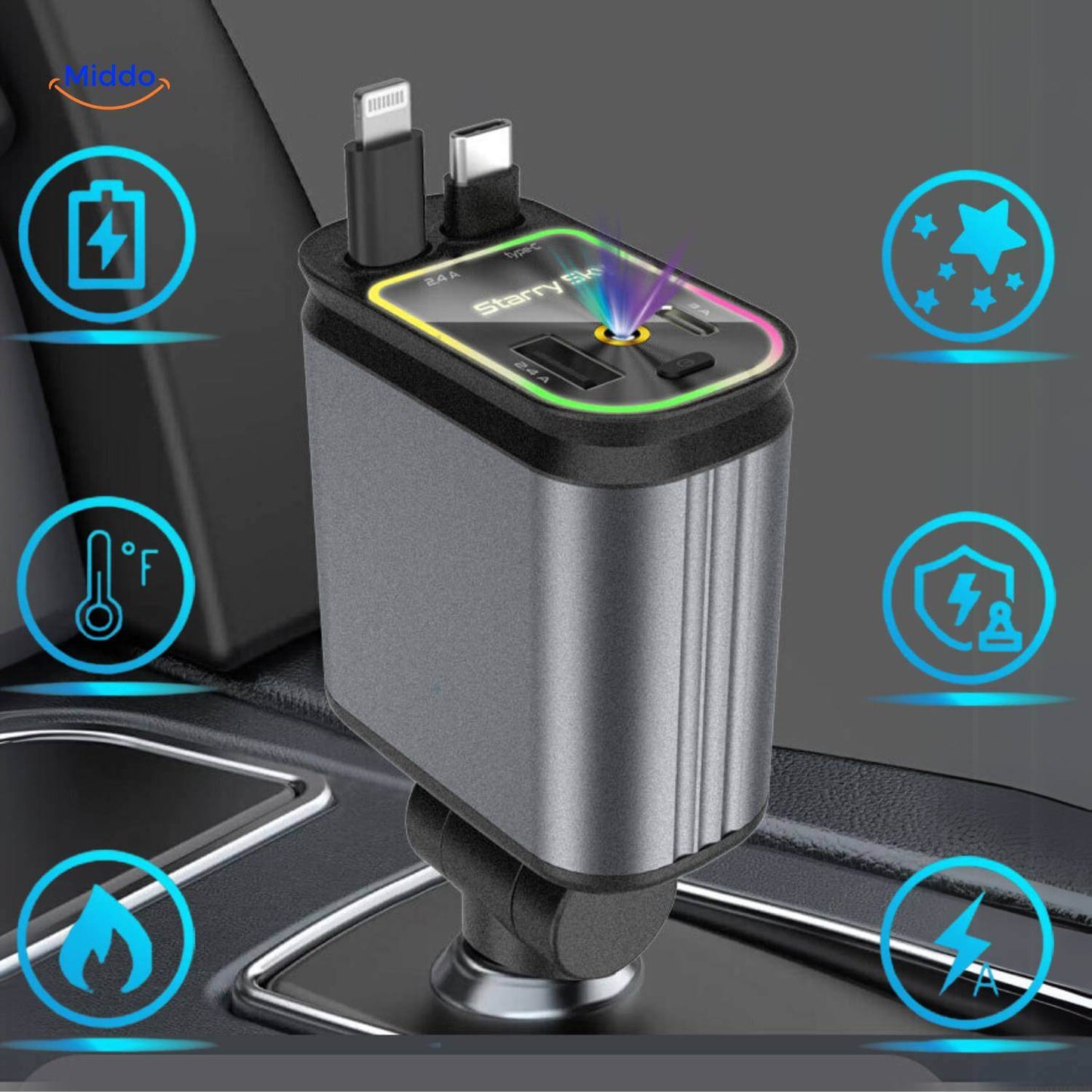 AutoCharge™ 120W | 4-in-1 Charger, Super Fast, RGB Starry Sky!