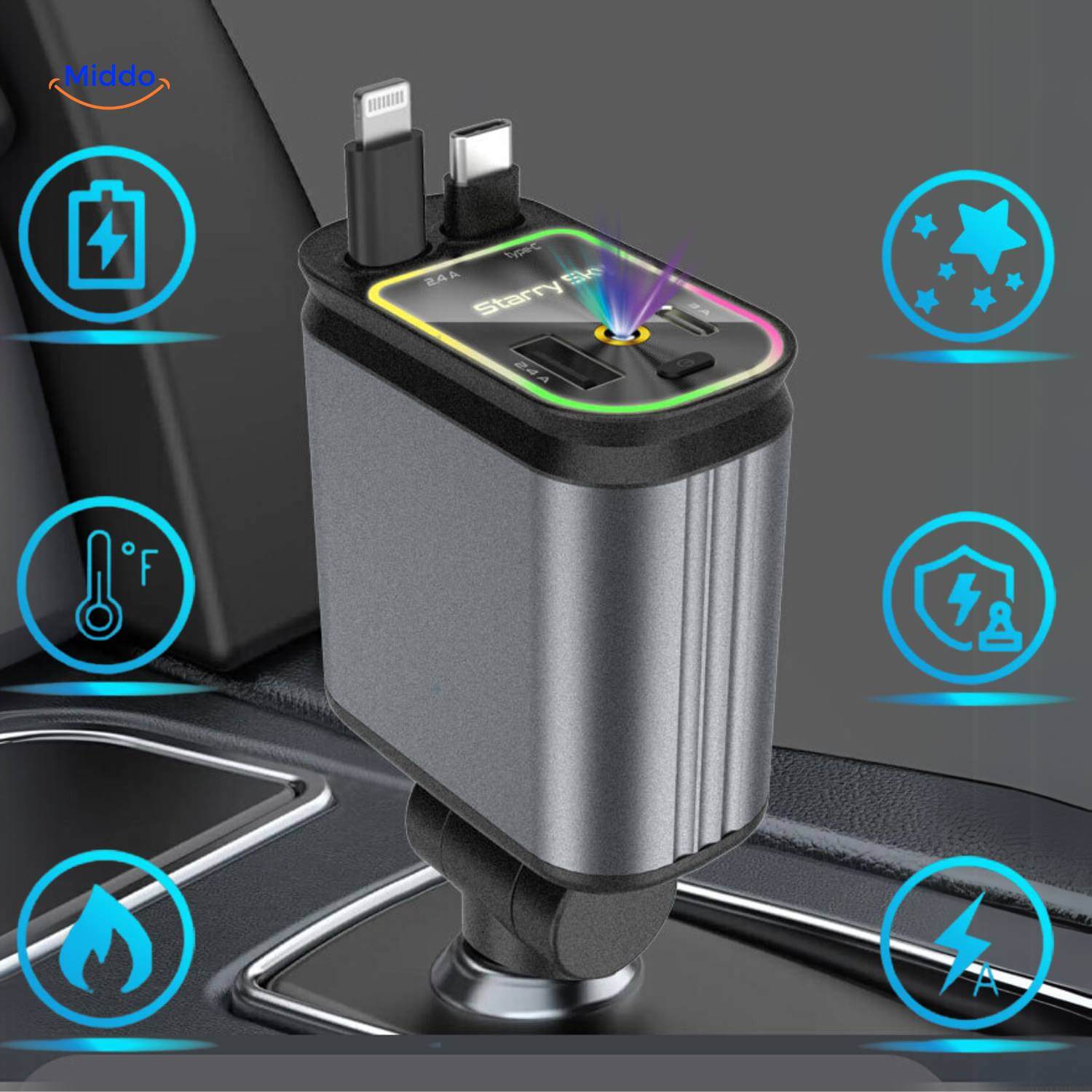 AutoCharge™ 120W | 4-in-1 Charger, Super Fast, RGB Starry Sky!