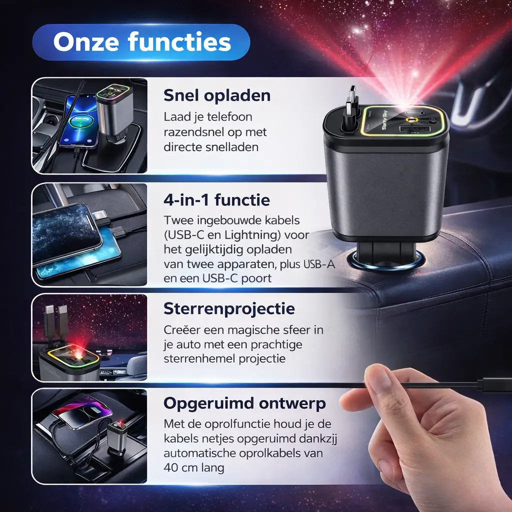 AutoCharge™ 120W | 4-in-1 Charger, Super Fast, RGB Starry Sky!