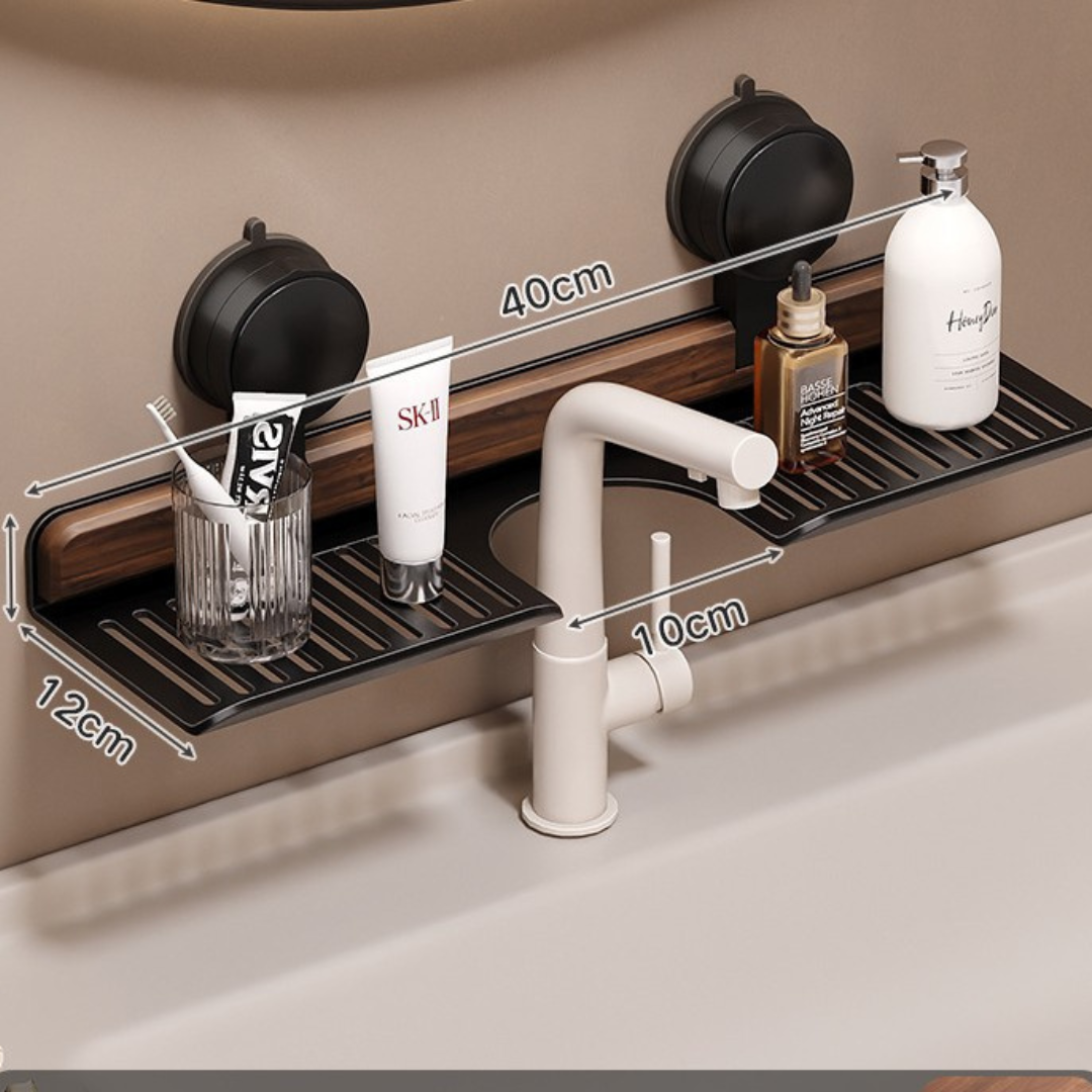 Bathroom Suction Cup Sink Shelf in Walnut Design
