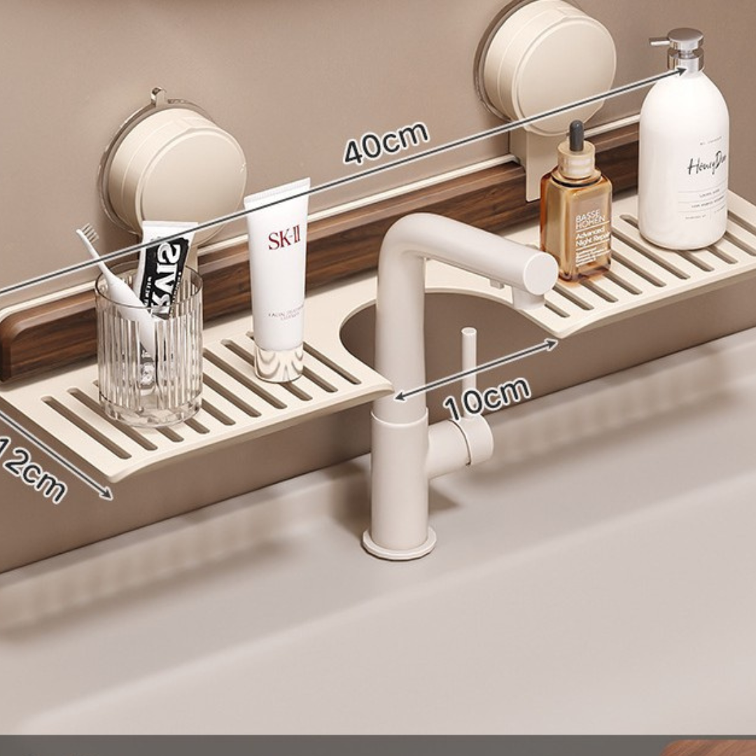 Bathroom Suction Cup Sink Shelf in Walnut Design