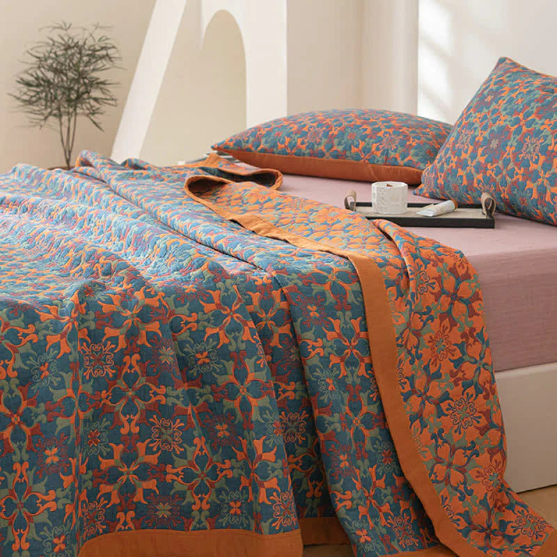 Blue Patterned Six-Layer Cotton Quilt – TerraLoom Comfort Blanket