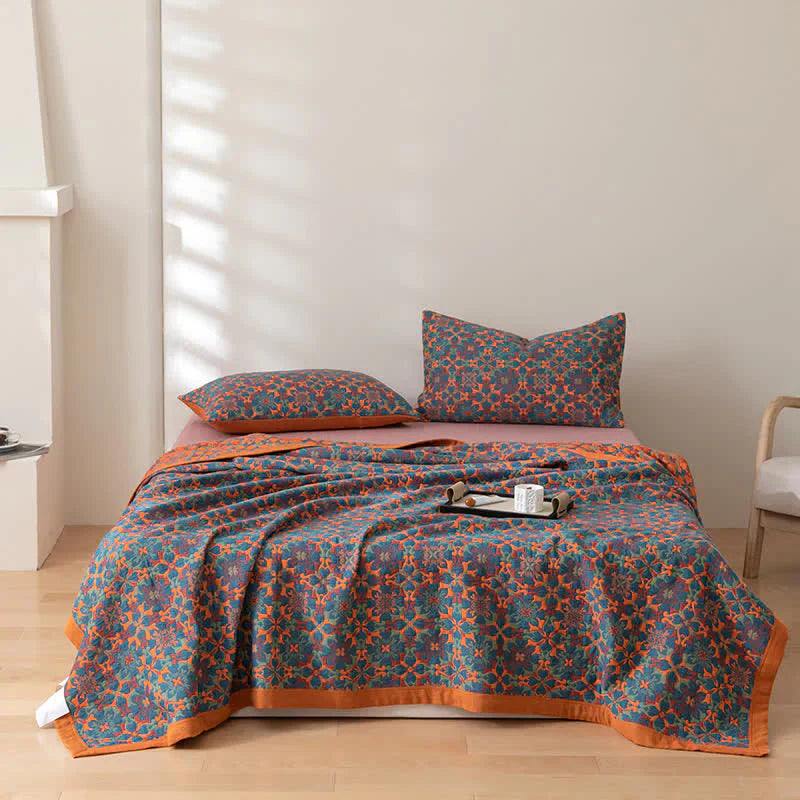 Blue Patterned Six-Layer Cotton Quilt – TerraLoom Comfort Blanket