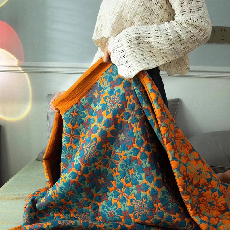 Blue Patterned Six-Layer Cotton Quilt – TerraLoom Comfort Blanket