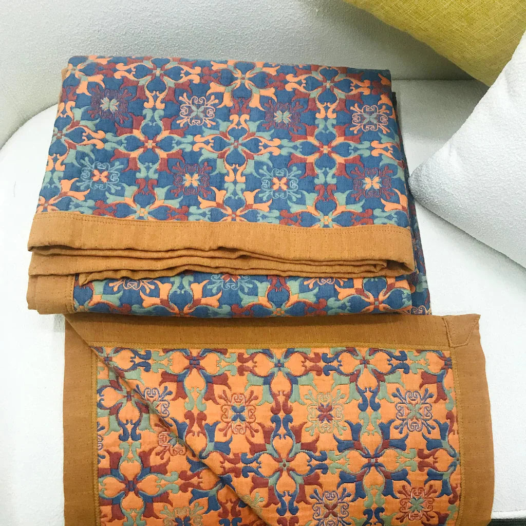 Blue Patterned Six-Layer Cotton Quilt – TerraLoom Comfort Blanket