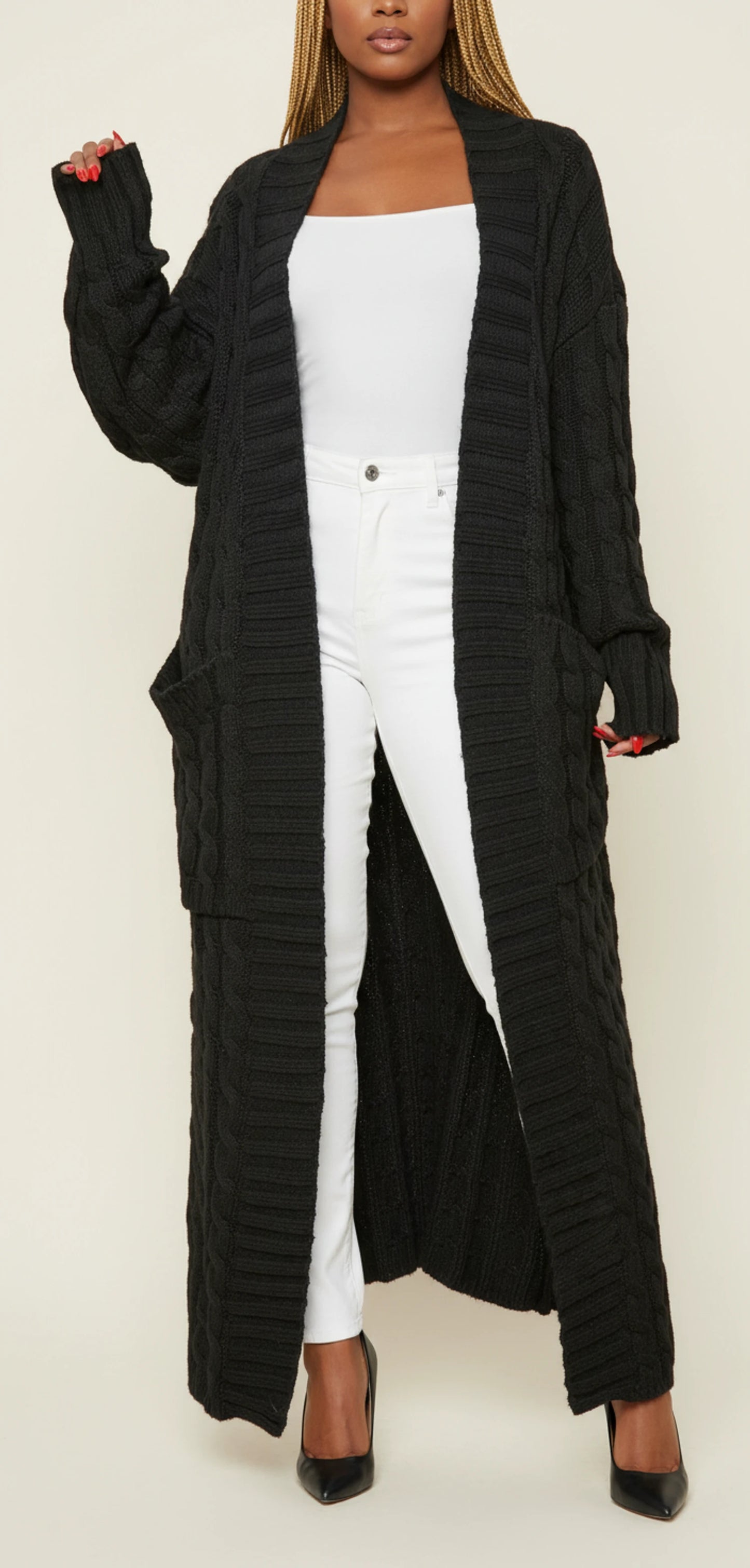 Women's Open Front Long Cardigan