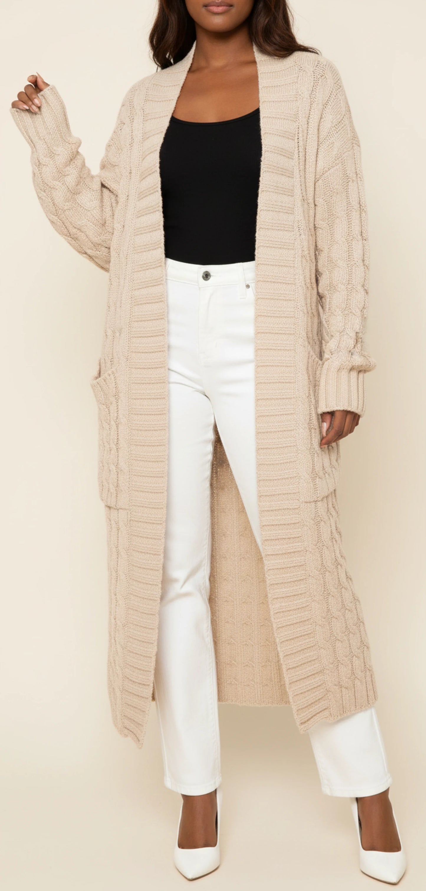 Women's Open Front Long Cardigan