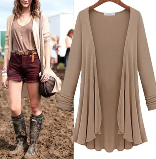 Casual Long-Sleeved Ruffled Cardigan