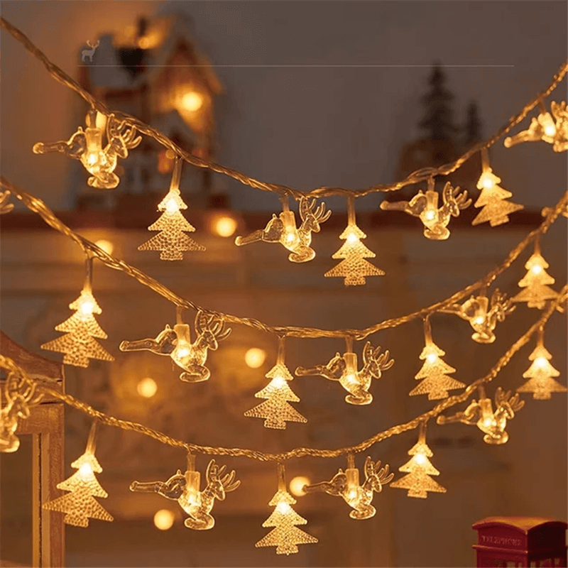 Christmas-Themed LED String Lights, Christmas Fairy Lights - Snowflakes, Reindeer, Star, Christmas Tree