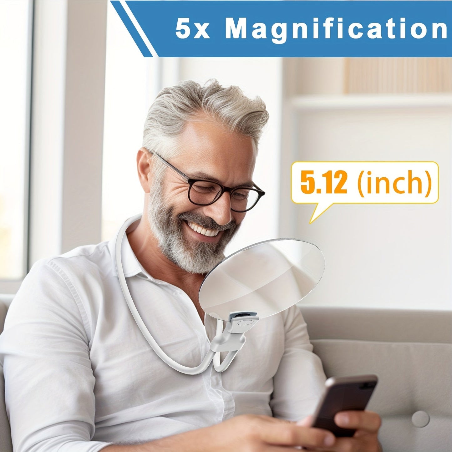 Closora | 5X Magnifying Glass Pro – Hands-free adjustable neck loupe for seniors and people with visual impairments – Perfect for reading, sewing, crafting, and inspection