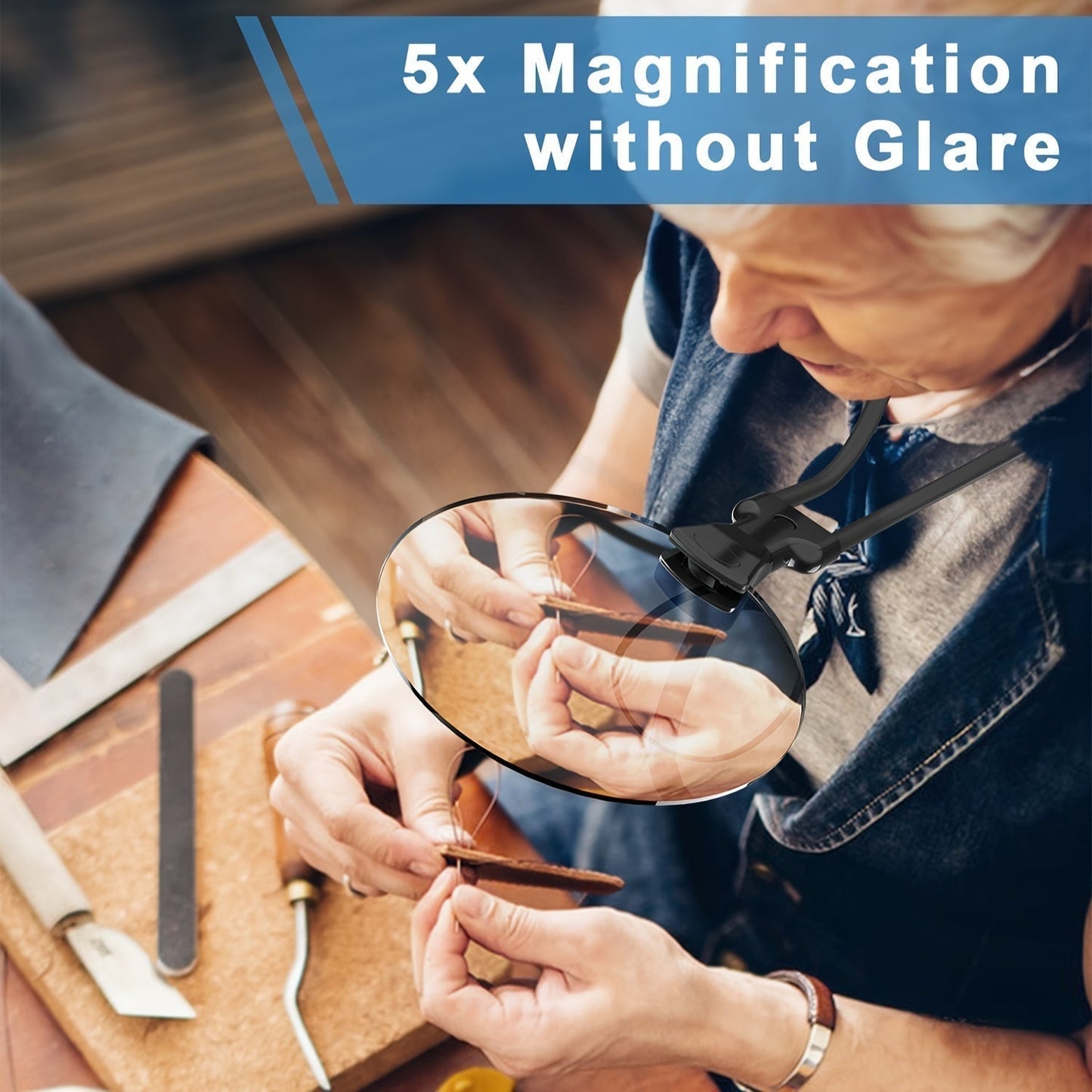 Closora | 5X Magnifying Glass Pro – Hands-free adjustable neck loupe for seniors and people with visual impairments – Perfect for reading, sewing, crafting, and inspection