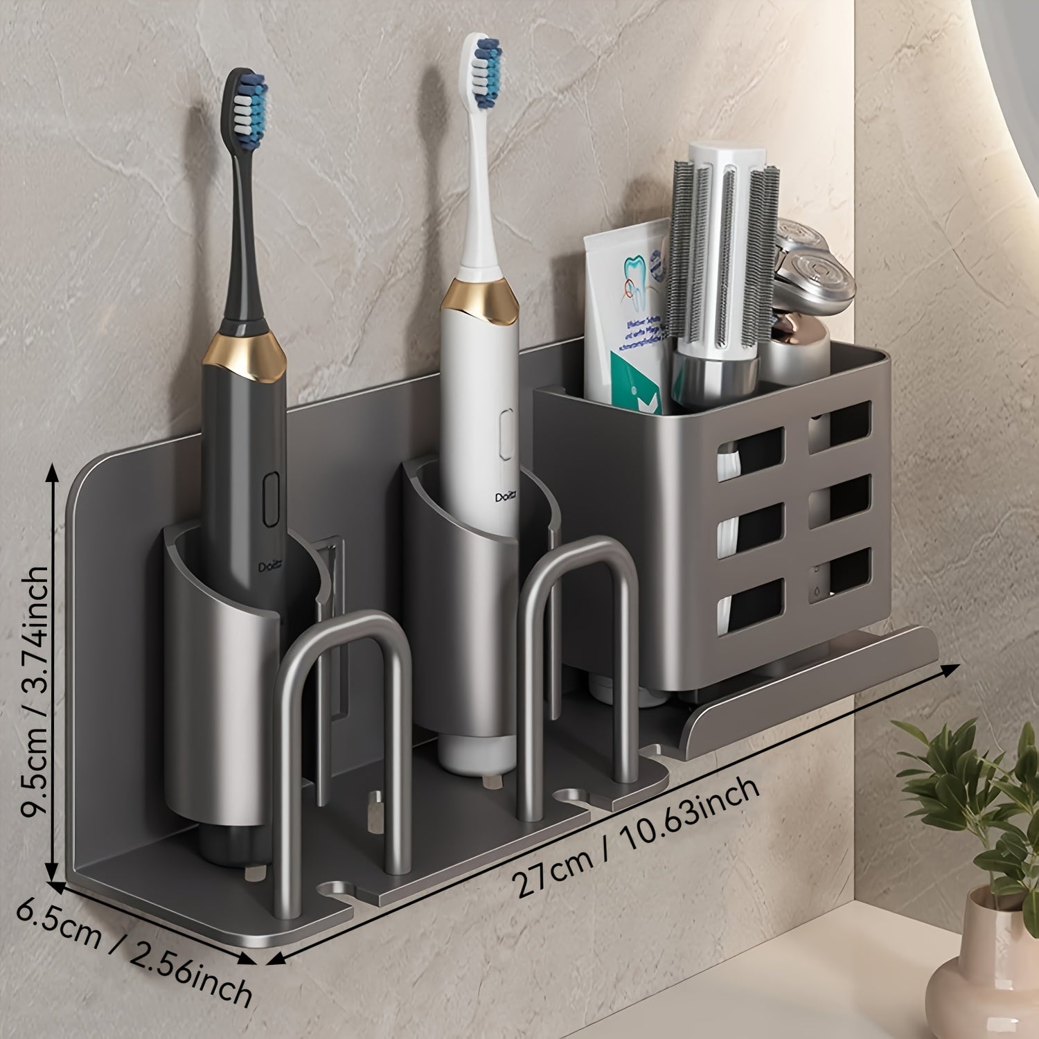 Closora | BristleHub Wall-Mounted Electric Toothbrush Holder – Aluminum Bathroom Organizer with Drainage Holes