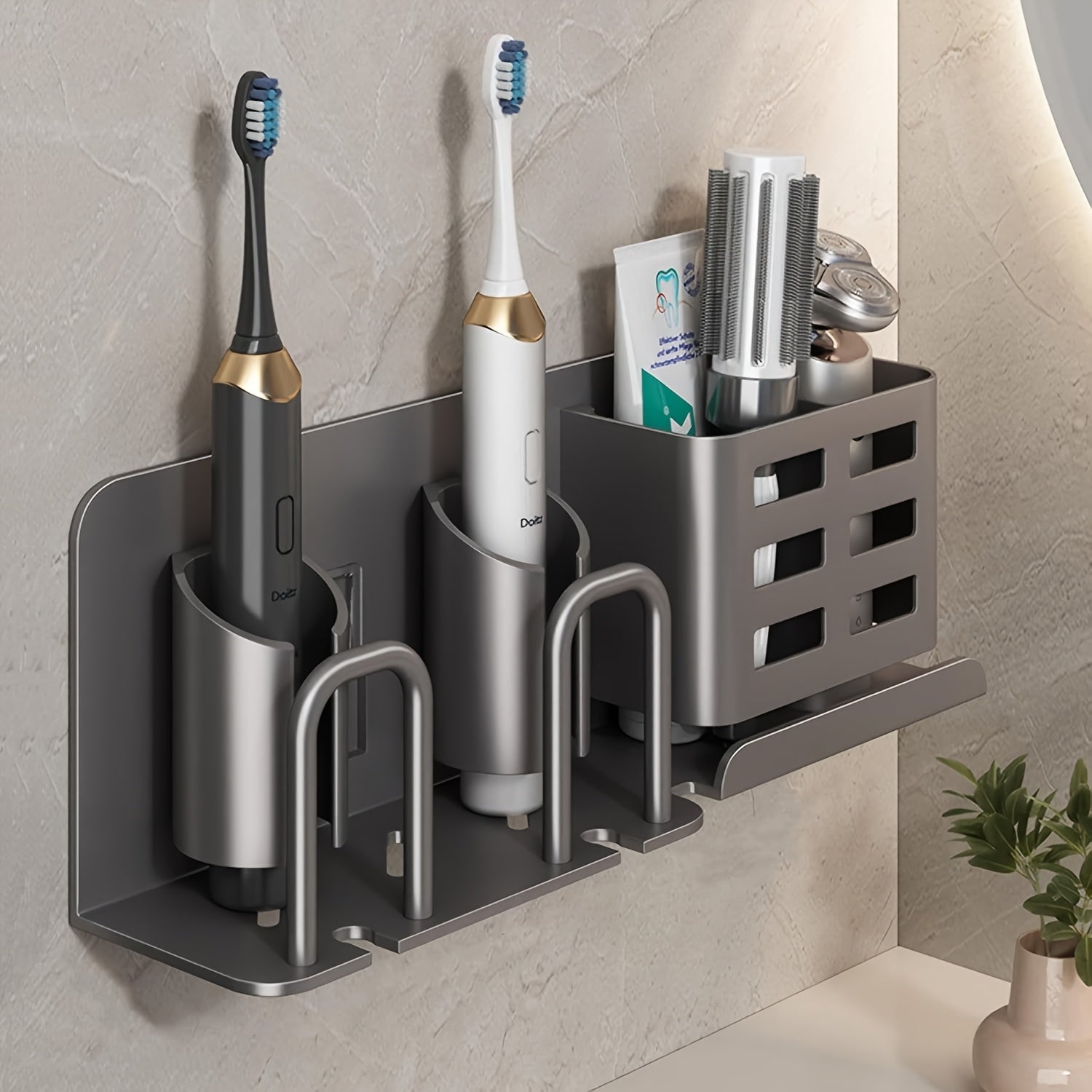 Closora | BristleHub Wall-Mounted Electric Toothbrush Holder – Aluminum Bathroom Organizer with Drainage Holes