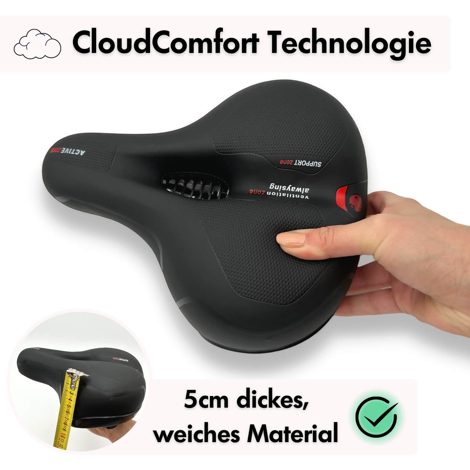 Closora | CloudComfort Pro Bicycle Seat | Pressure-Relieving Memory Foam | Black