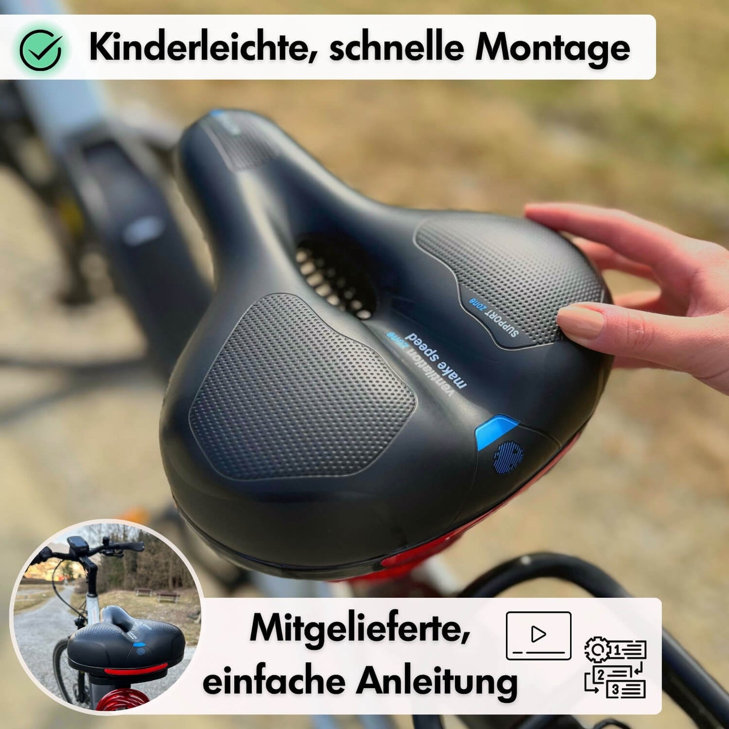 Closora | CloudComfort Pro Bicycle Seat | Pressure-Relieving Memory Foam | Black