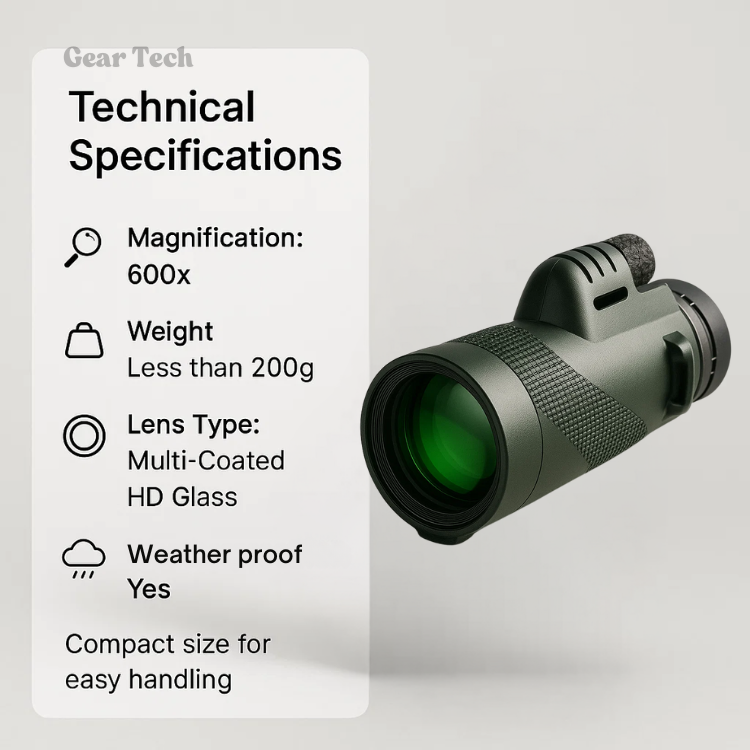 Closora | Compact 600x Ultra-Zoom Monocular | HD Lens, Lightweight & Perfect for Hiking, Birdwatching, and Sports Events