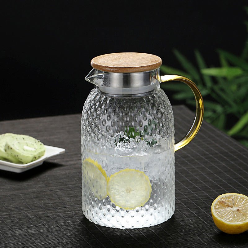 Closora | Heat-Resistant Textured Glass Jug with Bamboo Lid – Elegant Serving Pitcher for Hot & Cold Drinks