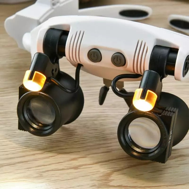 Closora | Jeweler Headband Magnifying Glass 8 Lens LED Light Glasses