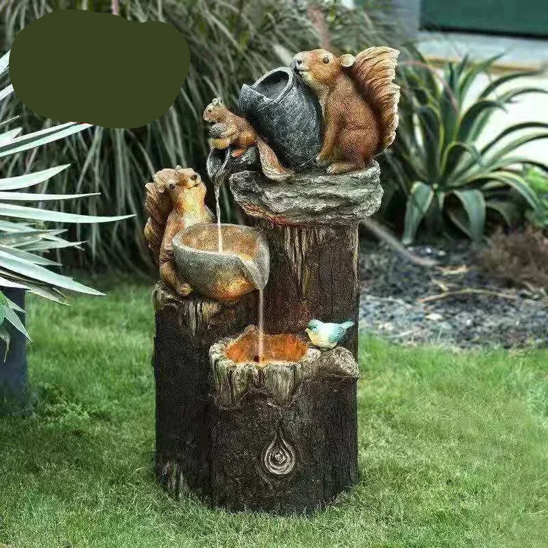 Closora | Lunaverde Solar Deco Fountain Duck & Squirrel | Garden Figure with LED Light | Weatherproof Resin | For Terrace & Balcony